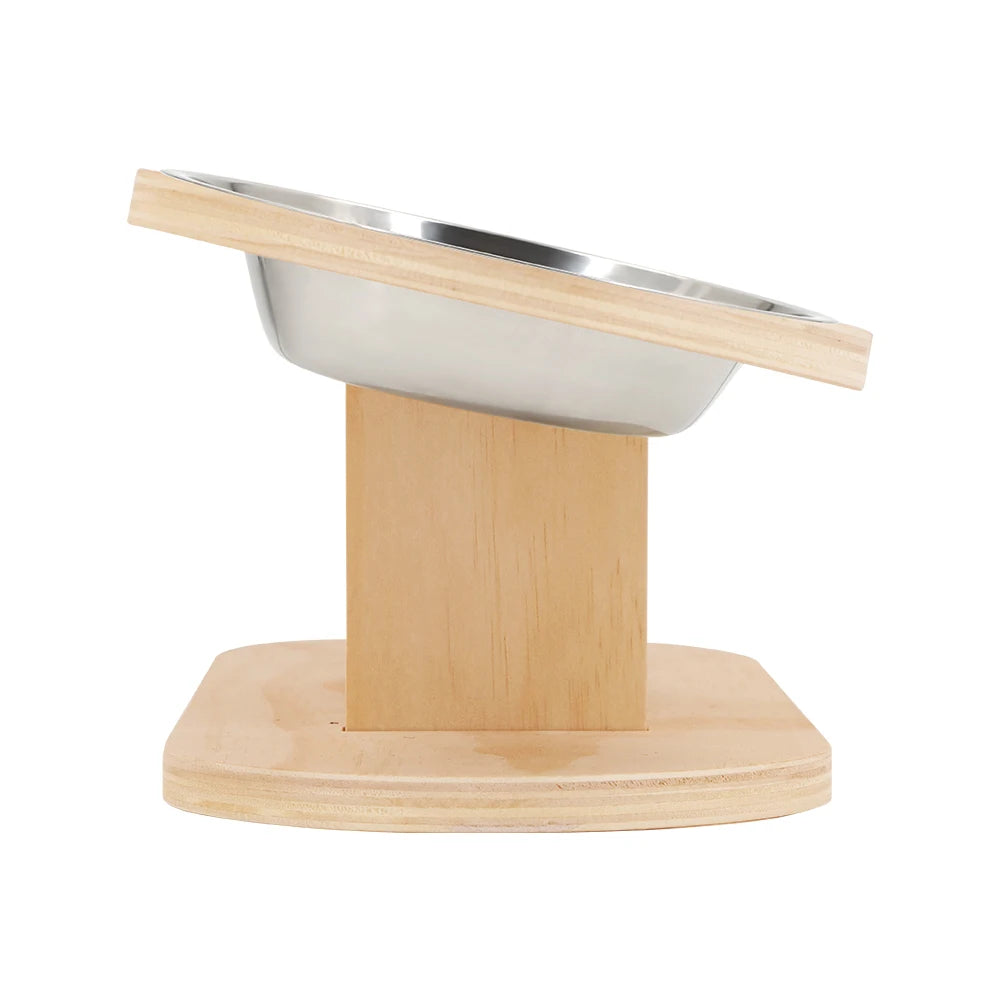 Cat 3 Bowls in 1 Feeder Feeding & Watering Supplies Food Bowl 15-Degree Tilt Raised Puppy 3 Stainless Steel Bowls Wood Brackets